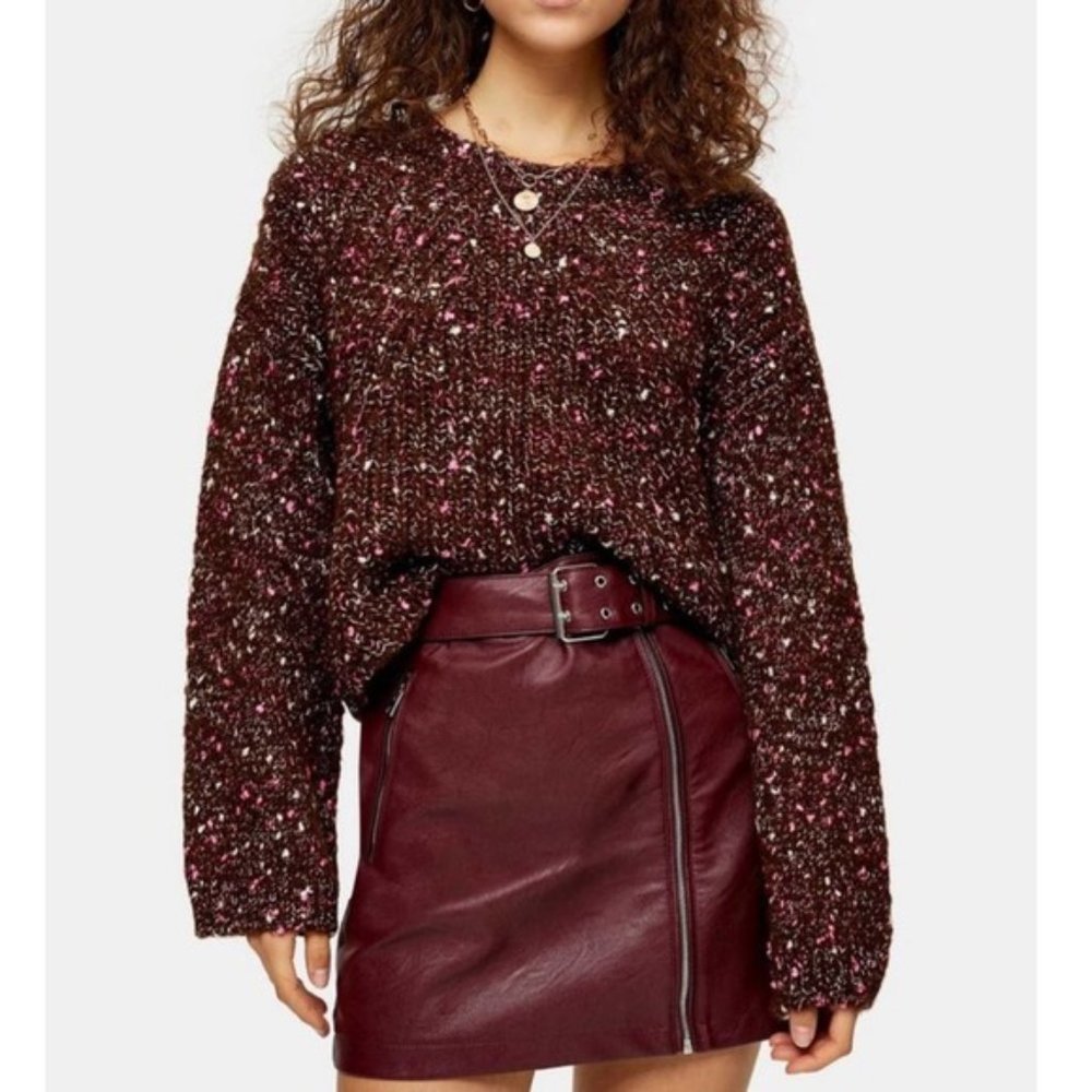 TopShop Knitted Neppy Cropped Sweater Brown 4-6 S